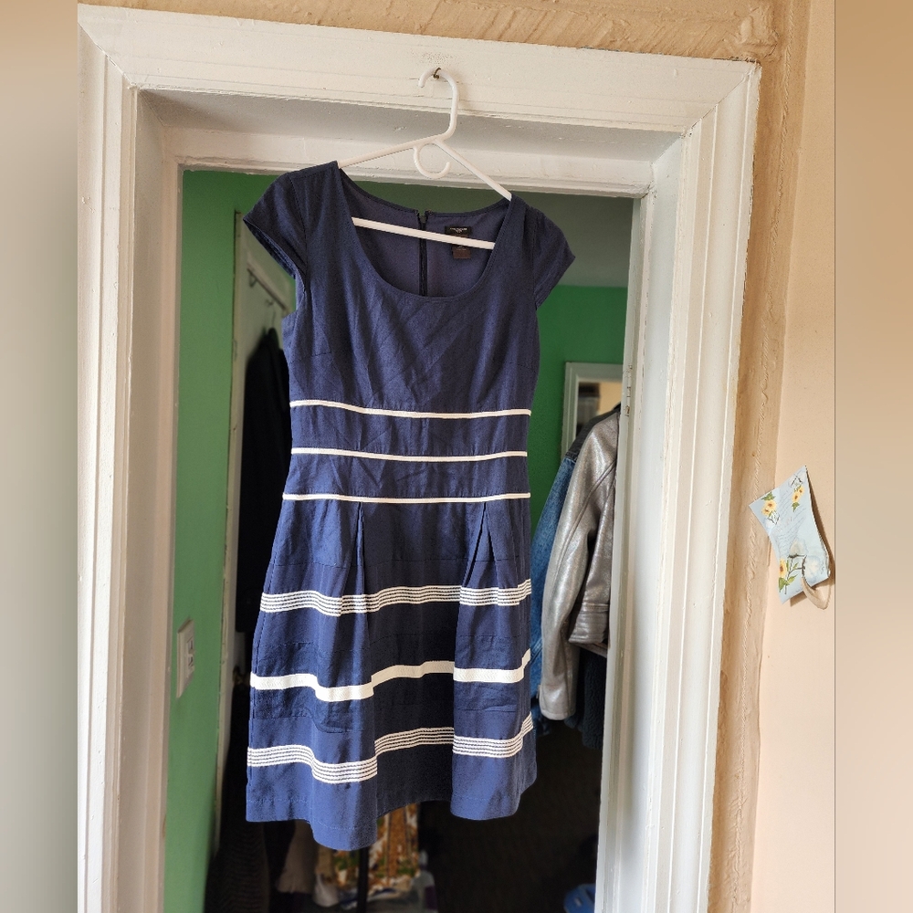 Ann Taylor Blue and White Fit and Flare Mini Dress